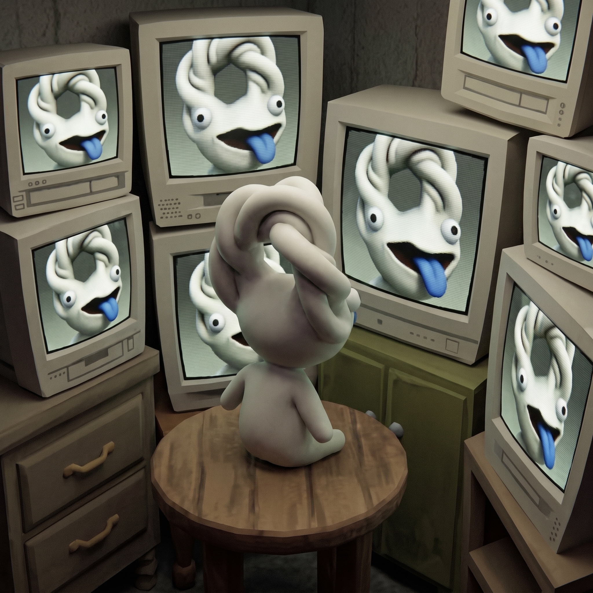 Slopper surrounded by retro CRT monitors